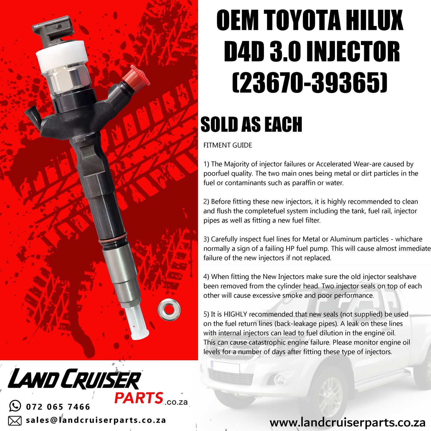 OEM NEW Toyota Hilux D4D 3.0 Injector (23670-39365) EACH!