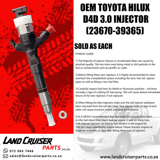 OEM NEW Toyota Hilux D4D 3.0 Injector (23670-39365) EACH!