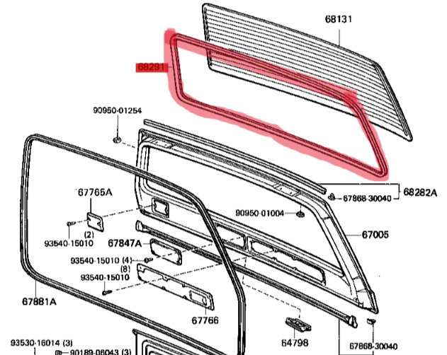 Toyota Land Cruiser 60 Series Rear Tailgate Upper Window Rubber.