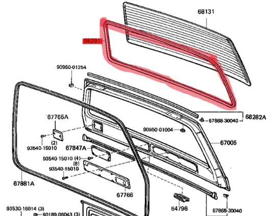 Toyota Land Cruiser 60 Series Rear Tailgate Upper Window Rubber.