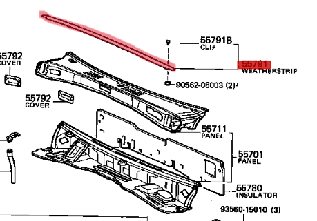 Toyota Land Cruiser 60 Series Cowl Top Rubber.