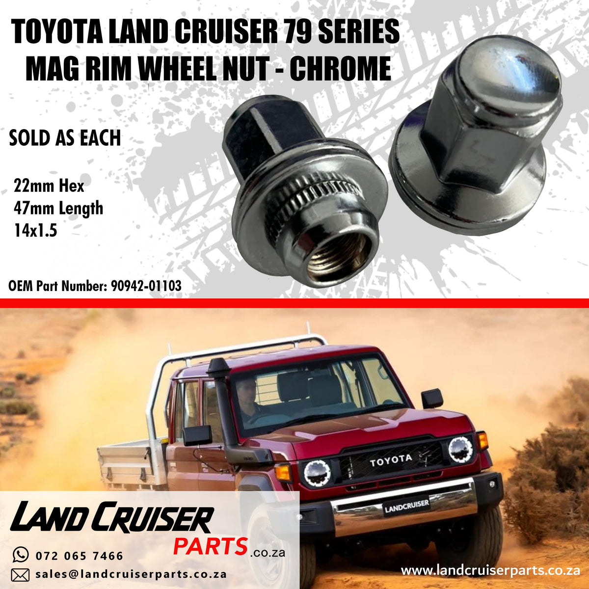 Toyota Land Cruiser 79 Series Mag Rim Wheel Nut Chrome Each