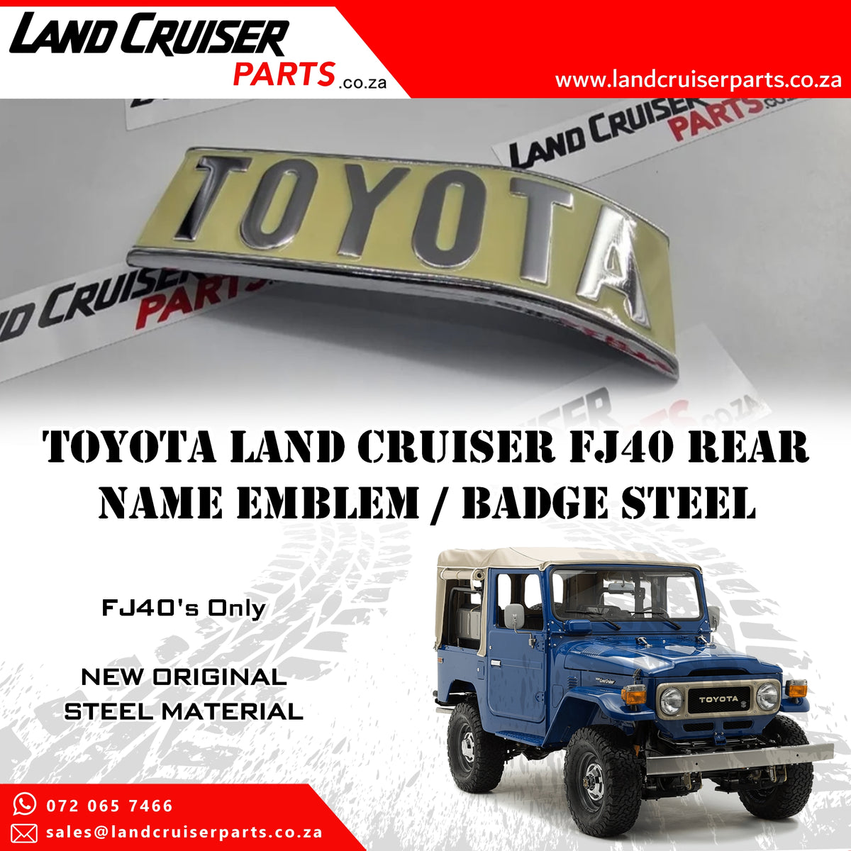 Toyota Land Cruiser FJ40 Rear Name Emblem / Badge STEEL.