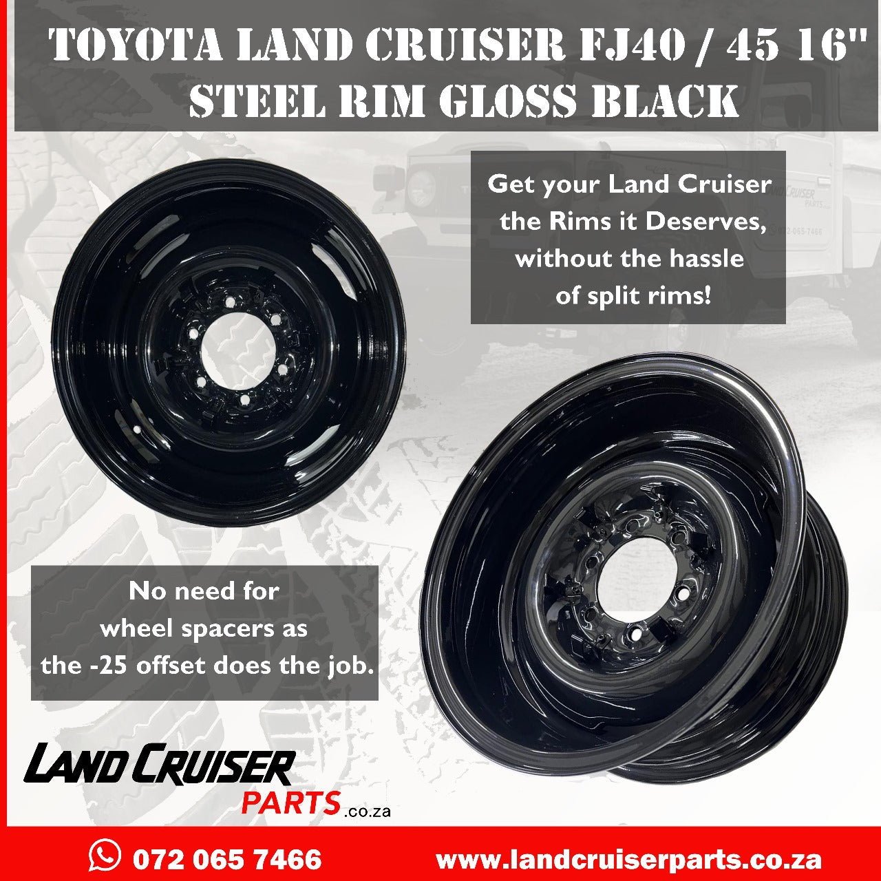 Toyota Land Cruiser FJ40 / 45 16'' Steel Rim Gloss Black (set of 5